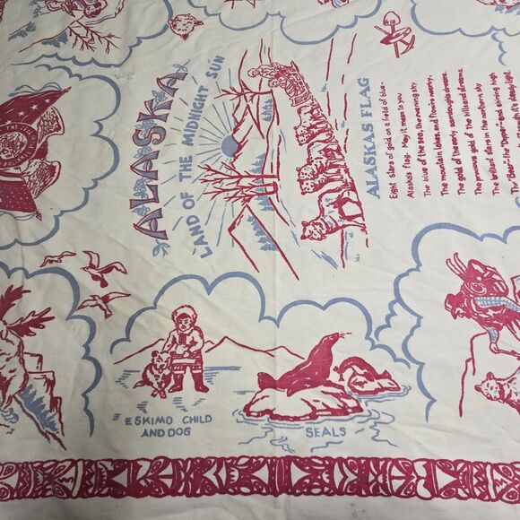 Alaska Eskimo Screen Print Souvenir Table Cover Vintage Marie Drake 1950s Linen - Picture 7 of 13